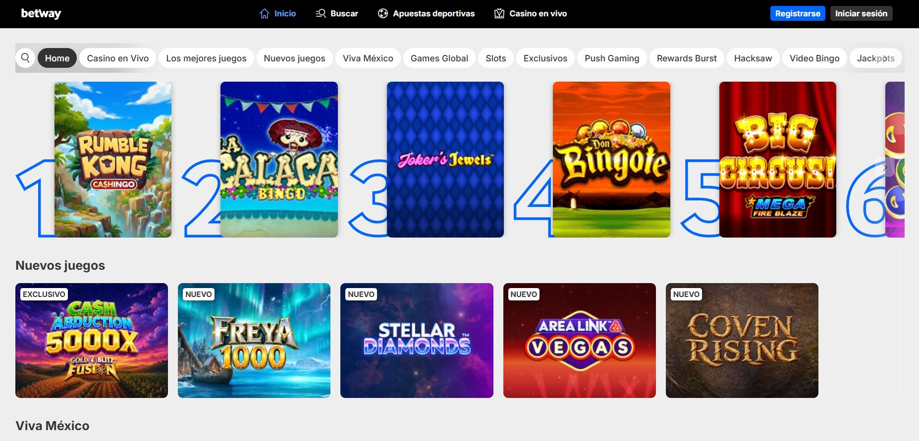 Captura de pantalla de un casino en línea para México